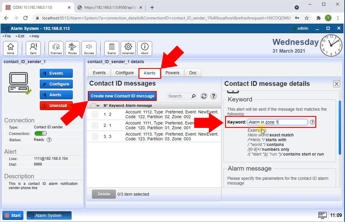 create new contact id message