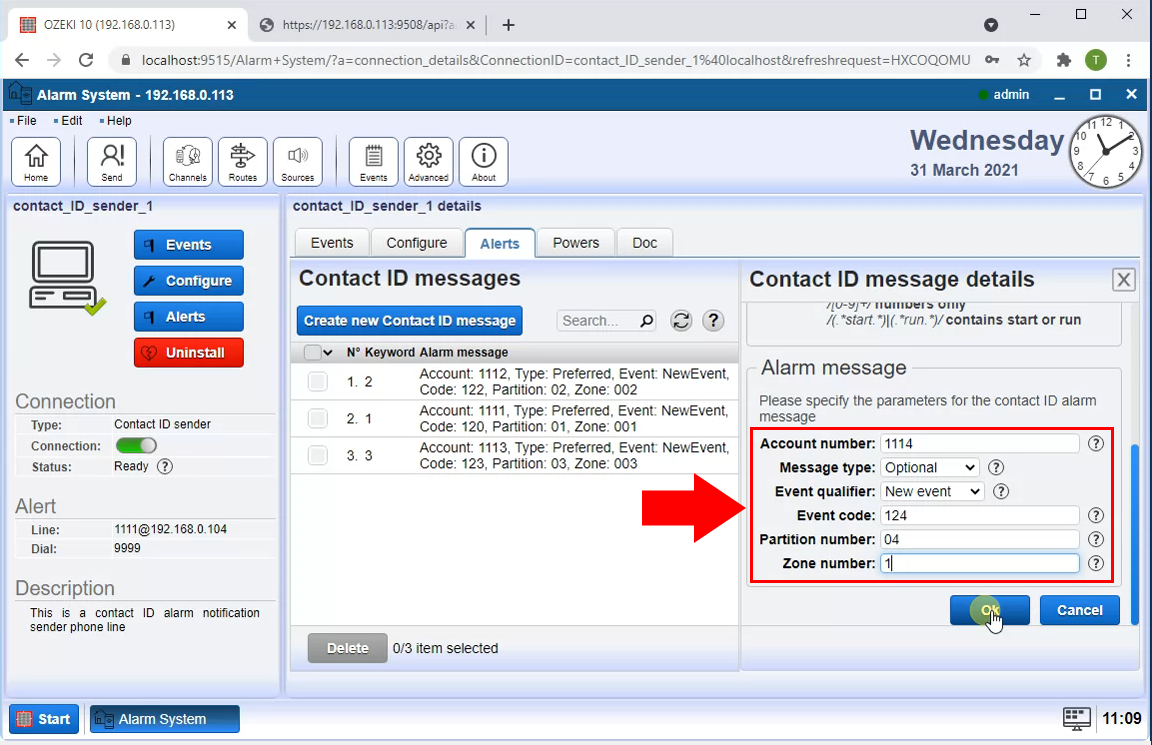 specify contact id parameters