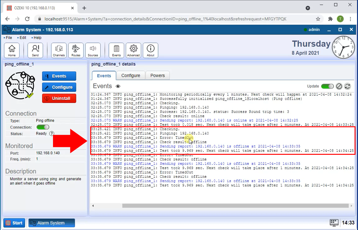 send alarm when host offline