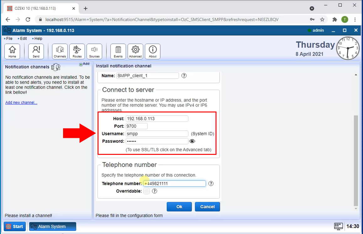 configure smpp client