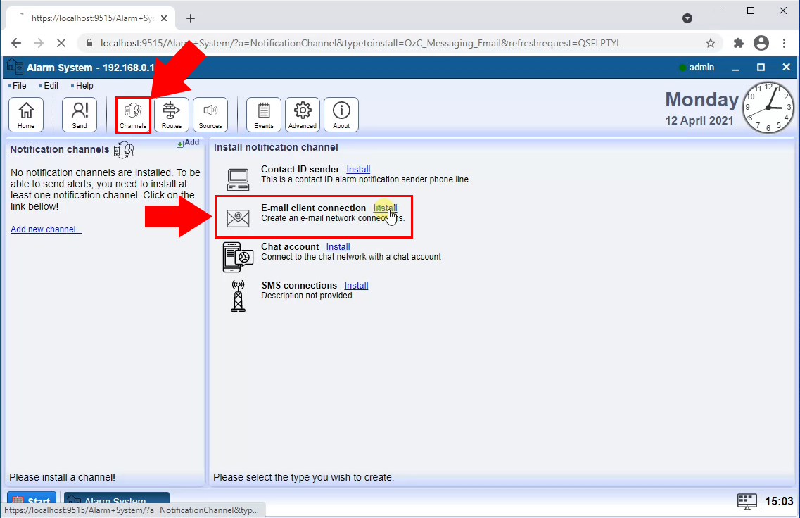 add new email client channel