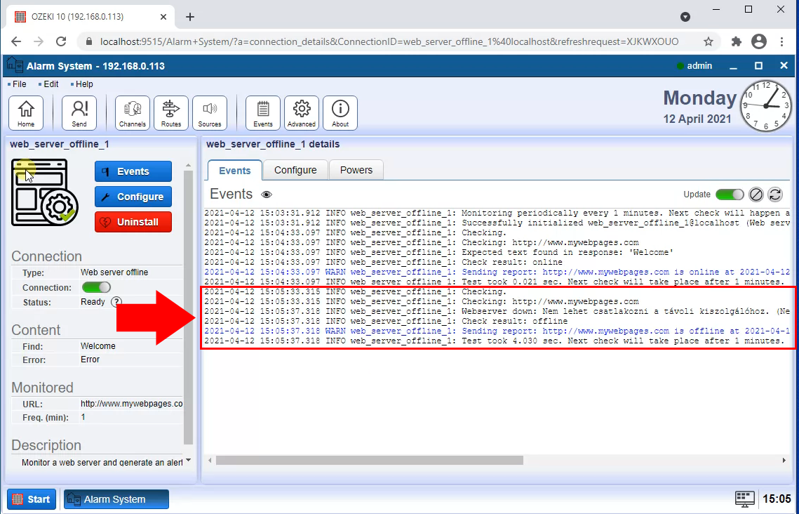 send alert when the web server down