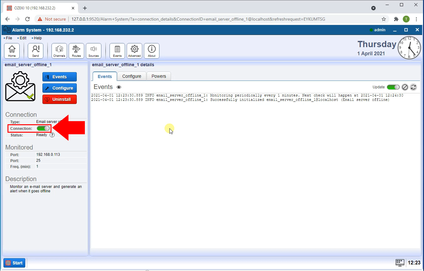 enable email server offline