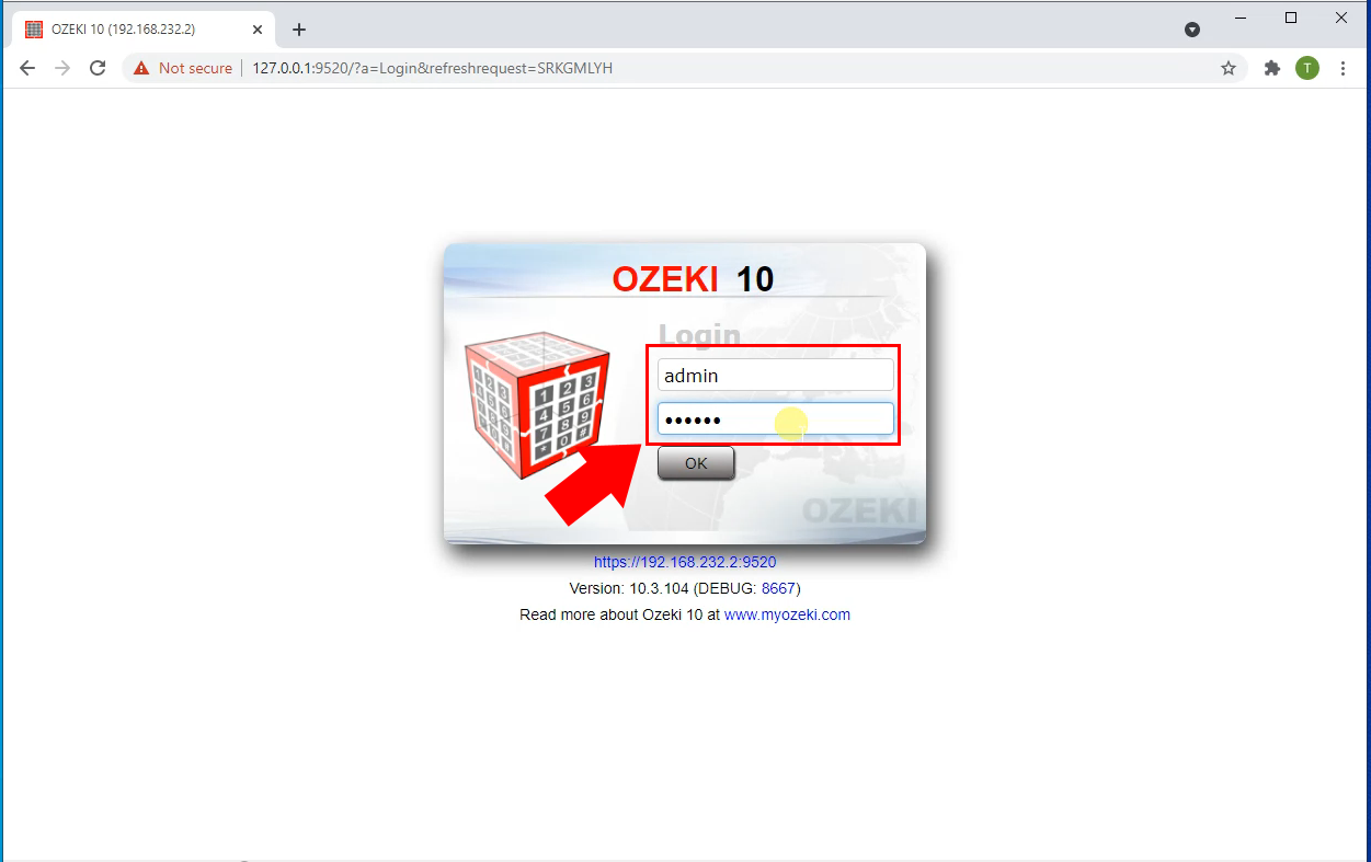 log in to ozeki alarm sytem in desktop