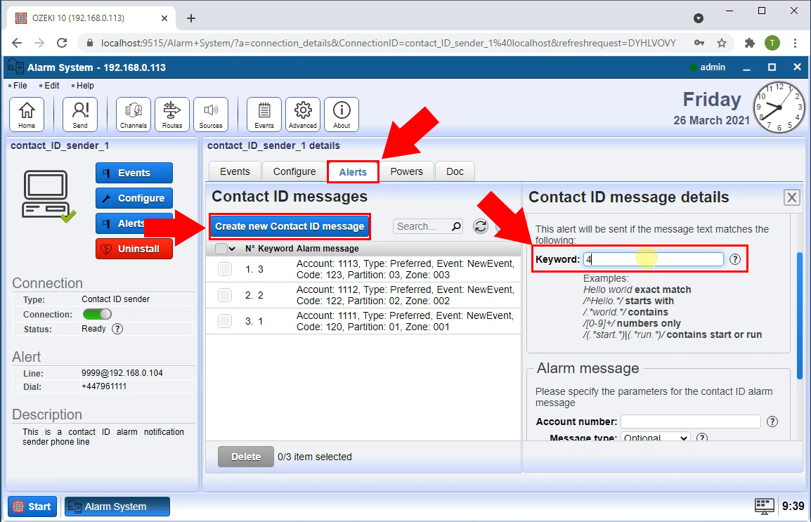 create new contact id message